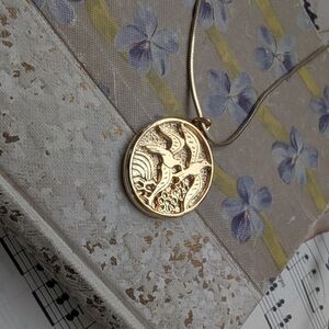 Gold Bird Relief Pendant Necklace - Women Jewelry